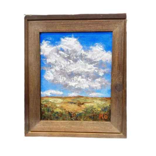 Original desert oil painting titled "Infinite Promise" featuring vivid browns, reds, and greens, capturing untouched desert terrain.
