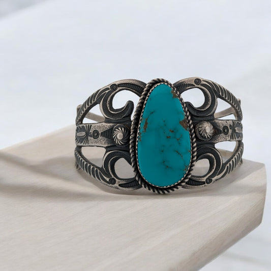 Santa Fe | New Native American Handmade Sandcast Sterling Silver Cuff Bracelet