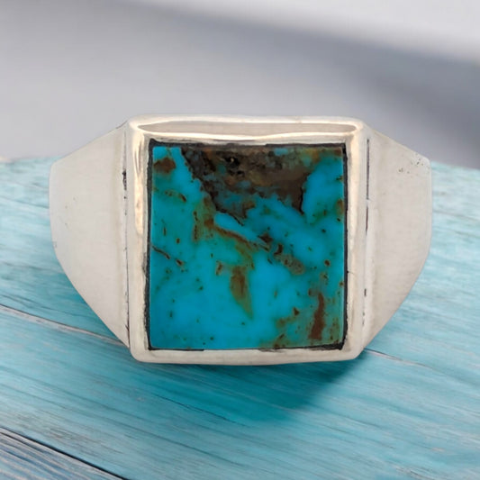 Prairie Dog Run | Handmade Sterling Silver Ring with Turquoise  (Size 13)