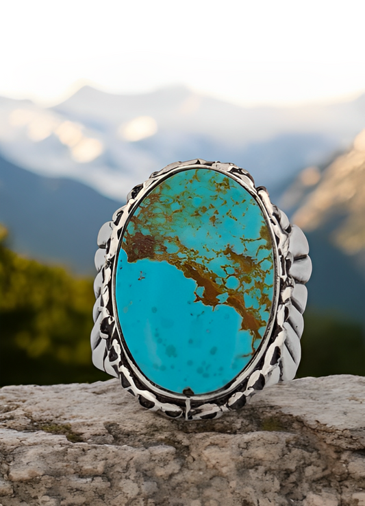 Dry Wash Revenge| Handmade Sterling Silver Ring, With Kingman Turquoise In Classic Colors, Unique Design, Size 10