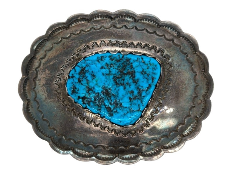 Runaway Basin | Vintage Native American Signed Sterling Silver Turquoise Belt Buckle Piece