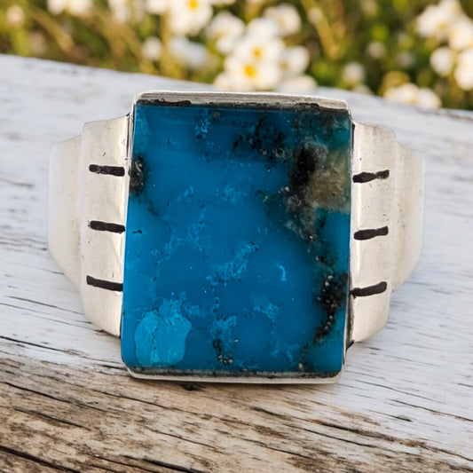 Silver Spur | Sterling Silver Turquoise Ring with Single Stone Inlay, Size 10