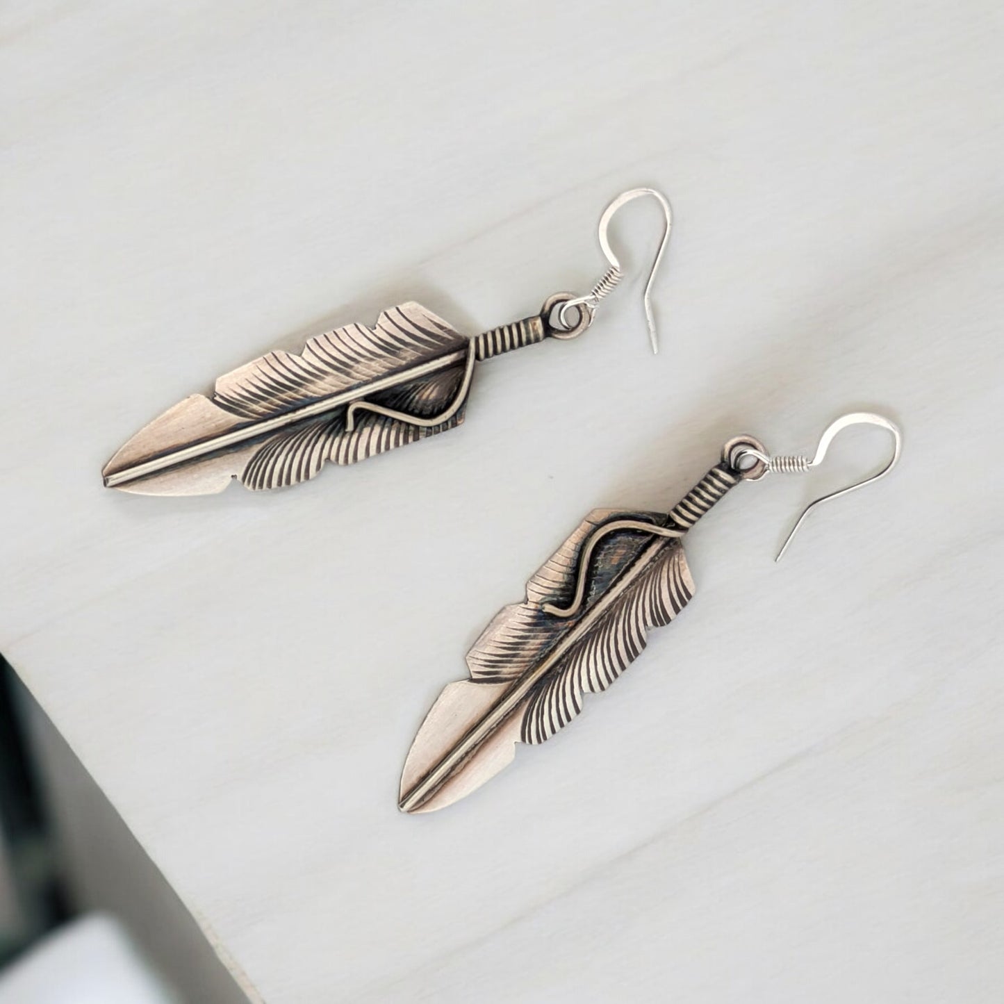 Cottonwood | New Native American Handmade Sterling Silver Sandcast Feather Earrings