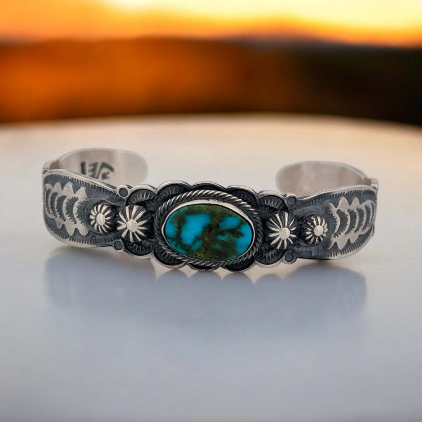 Cattail Crossing | Navajo Sterling Silver Cuff Bracelet with Sonoran Gold Turquoise