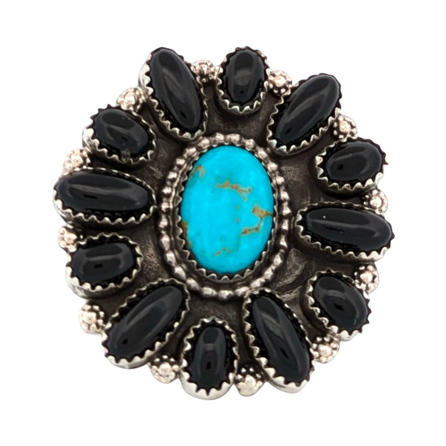 Bee Cave | Handcrafted Native American Sterling Silver Ring with Turquoise and Onyx