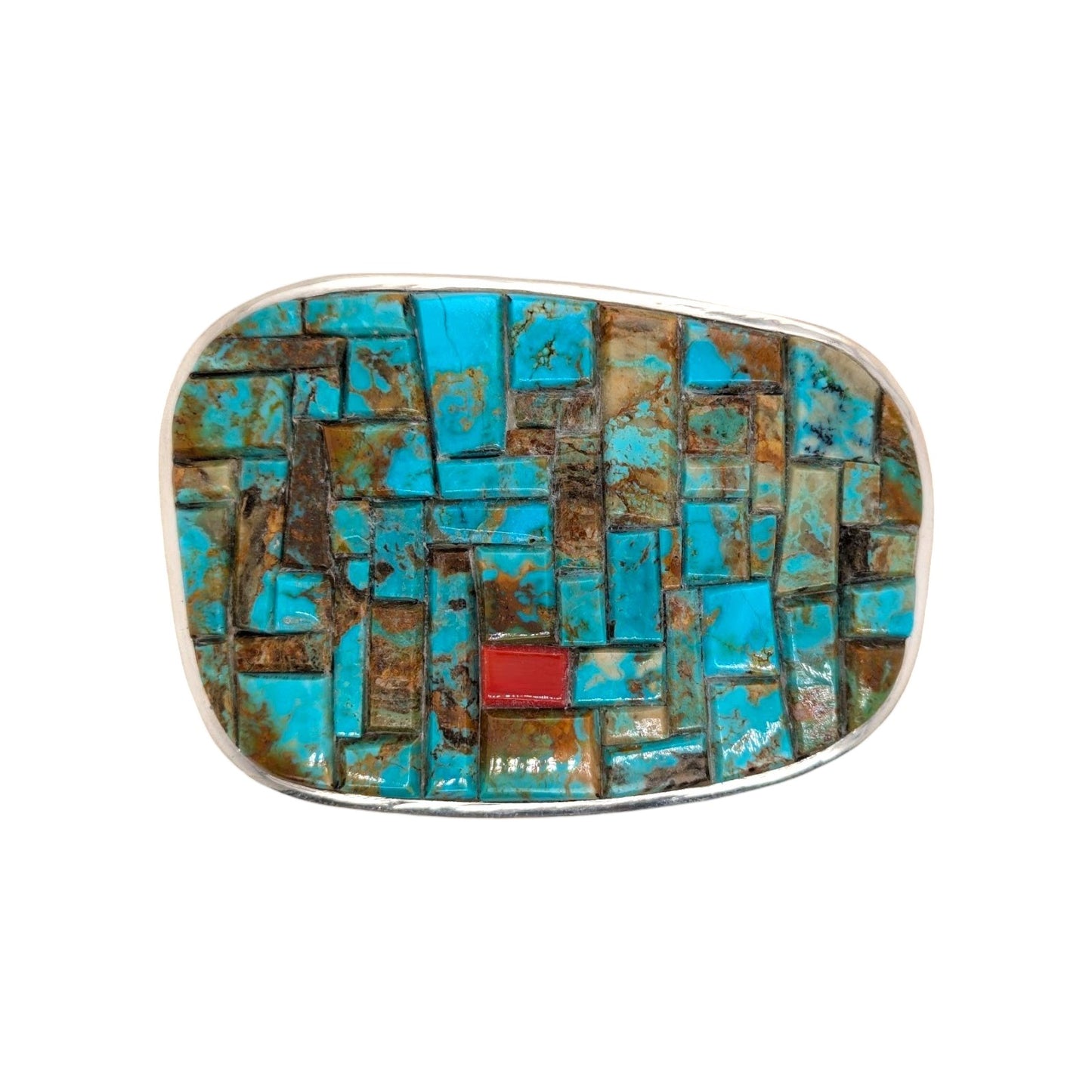 WildTooth Summit | New Sterling Silver and Turquoise Cobblestone Inlay Belt Buckle