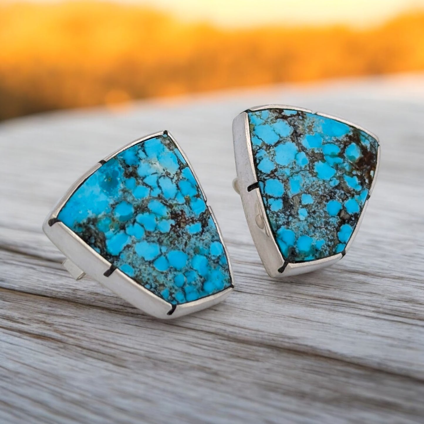 Beaver Springs | Sterling Silver Earrings with Kingman Turquoise Cabochons