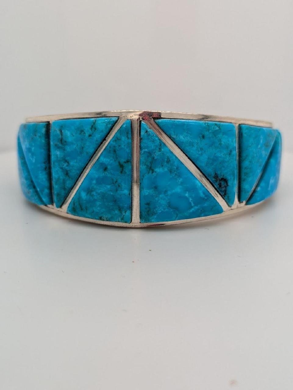 Hunter's Gulch | Sterling Silver and Turquoise Inlay Southwestern Handmade Cuff Bracelet by Rob Sherman