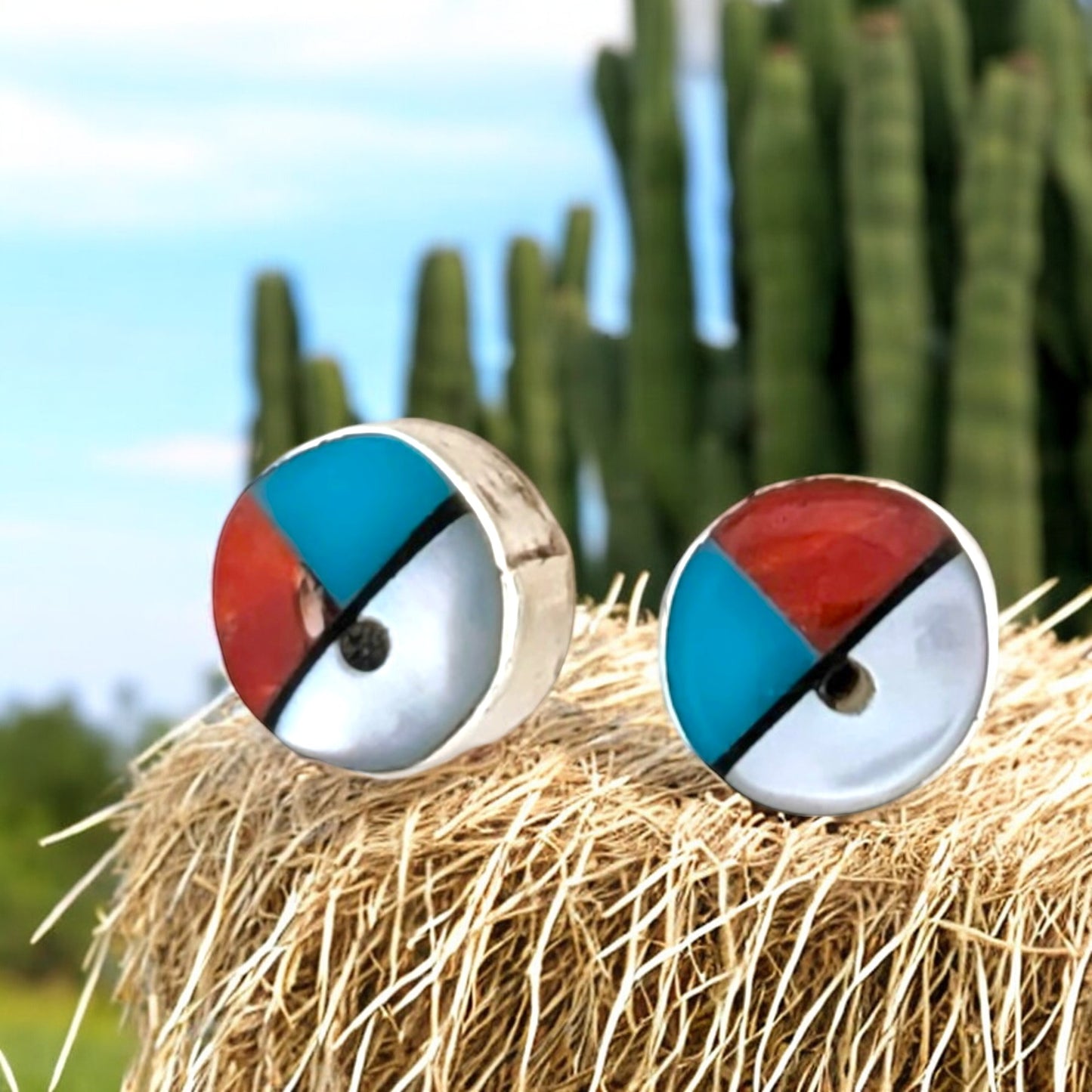 Belle's Saloon | Handmade Zuni Sterling Silver Sunface Earrings