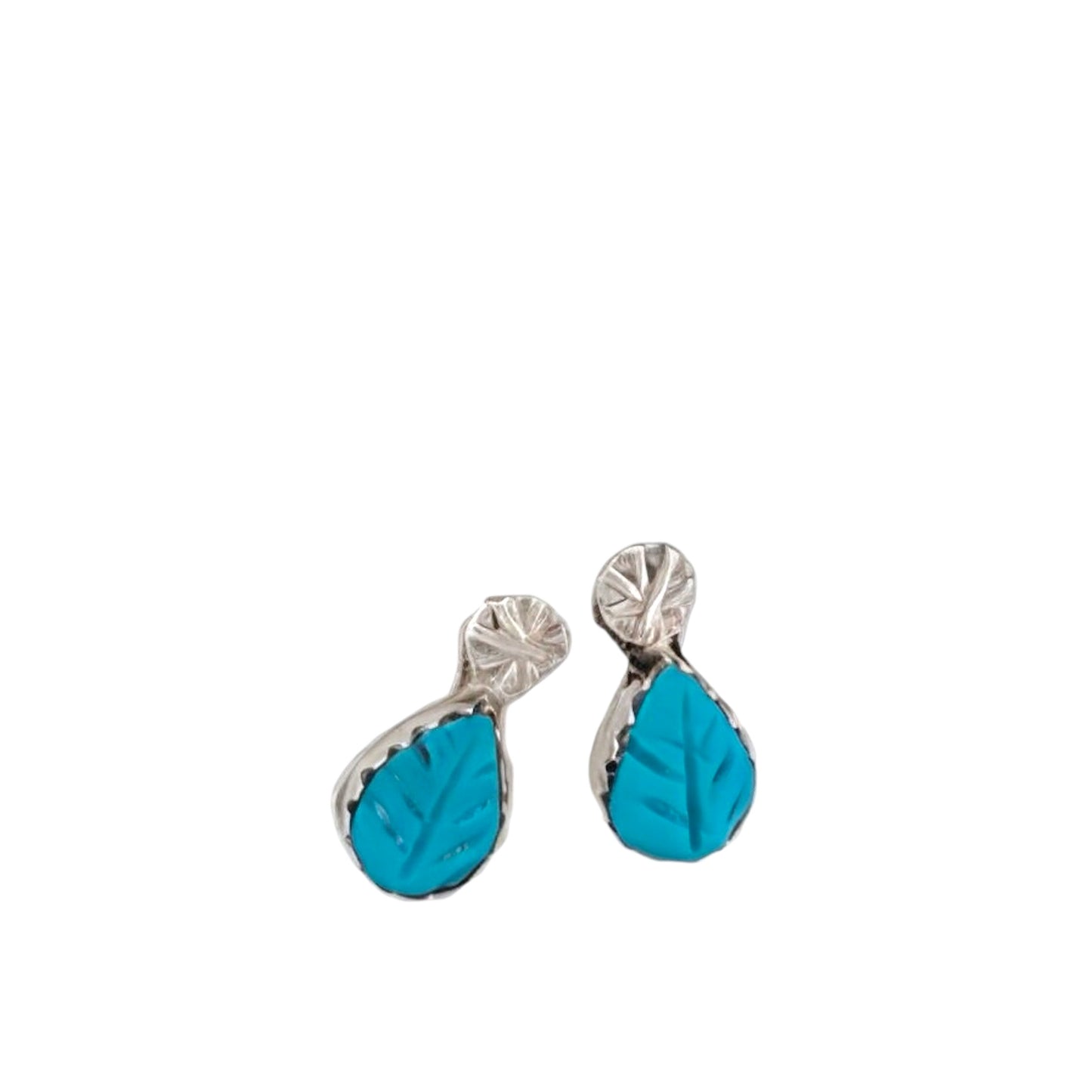 Cowboy Cassidy | Handmade Zuni Sterling Silver and Carved Turquoise Leaf Earring