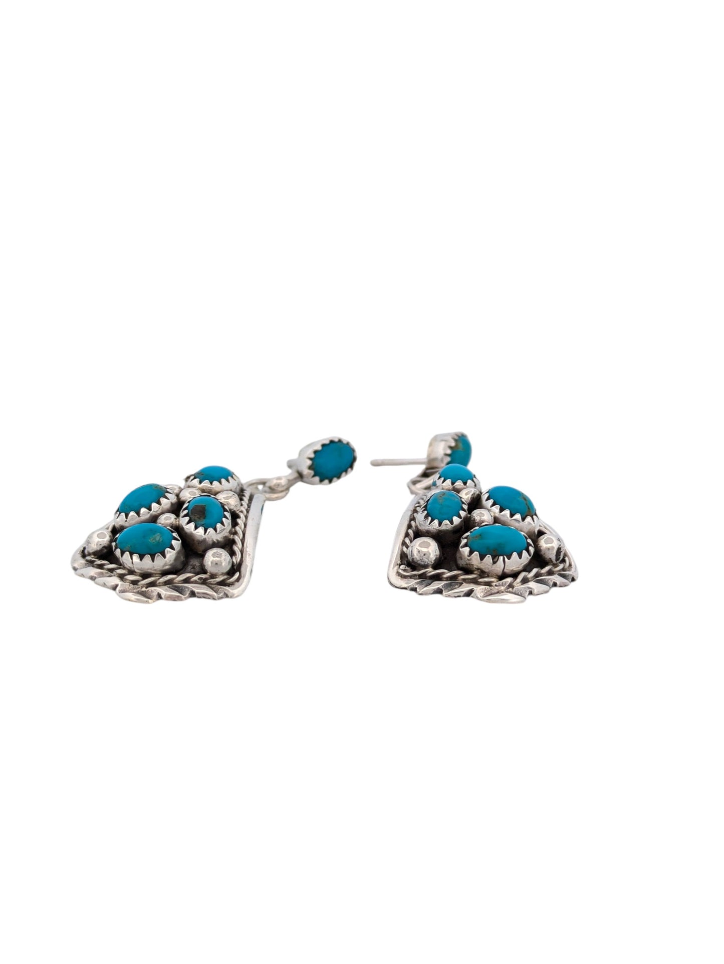 Cowgirl Run | Native American Handmade Sterling Silver Earrings with Ten Turquoise Cabochons by Navajo Artist Melvin Chee