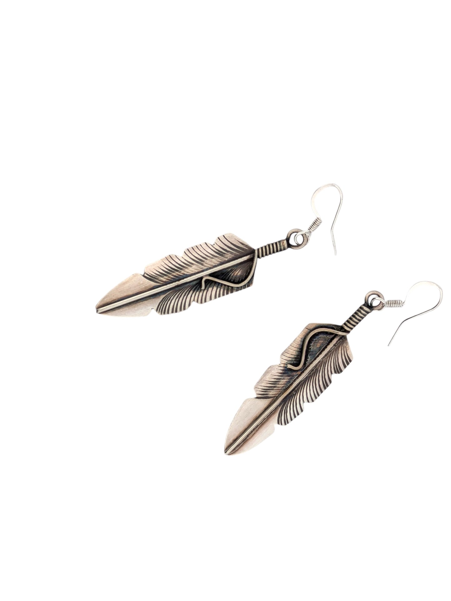 Cottonwood | New Native American Handmade Sterling Silver Sandcast Feather Earrings