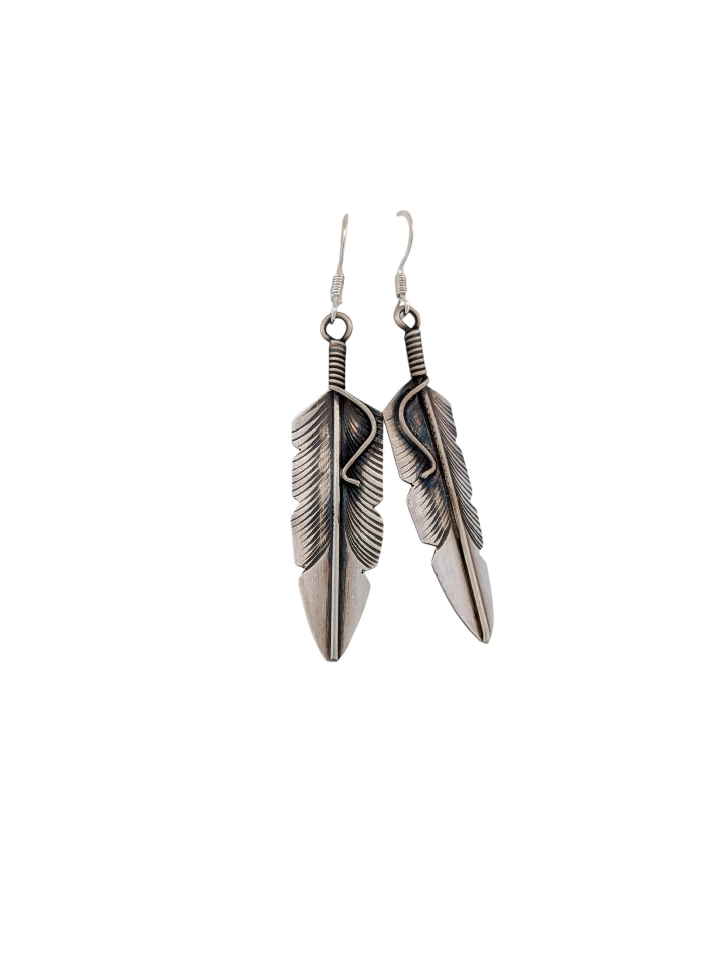 Cottonwood | New Native American Handmade Sterling Silver Sandcast Feather Earrings