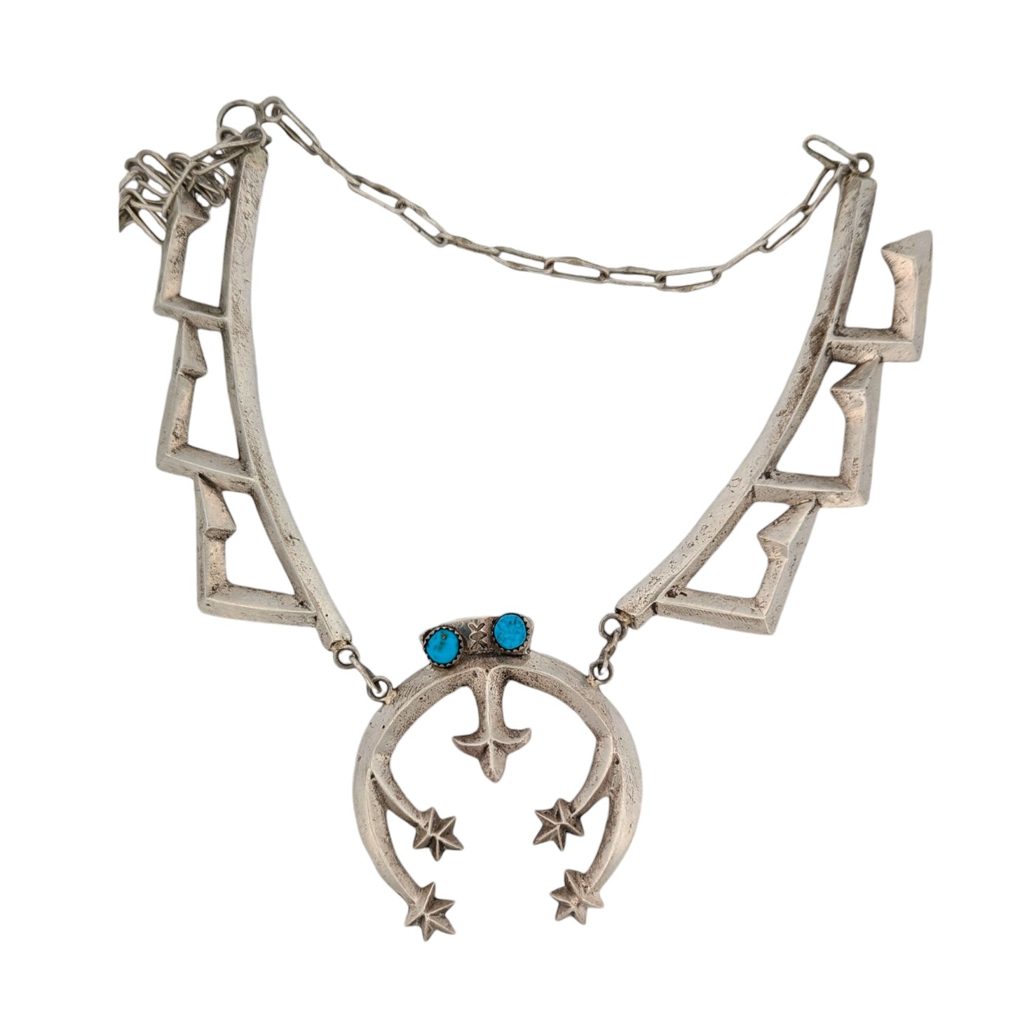 Laredo | New Sterling Silver Native American Handmade Sandcast Necklace with Naja and Turquoise by Auddie Yazzi