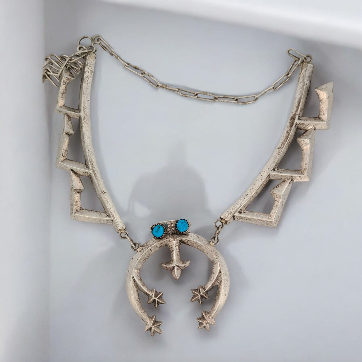 Laredo | New Sterling Silver Native American Handmade Sandcast Necklace with Naja and Turquoise by Auddie Yazzi