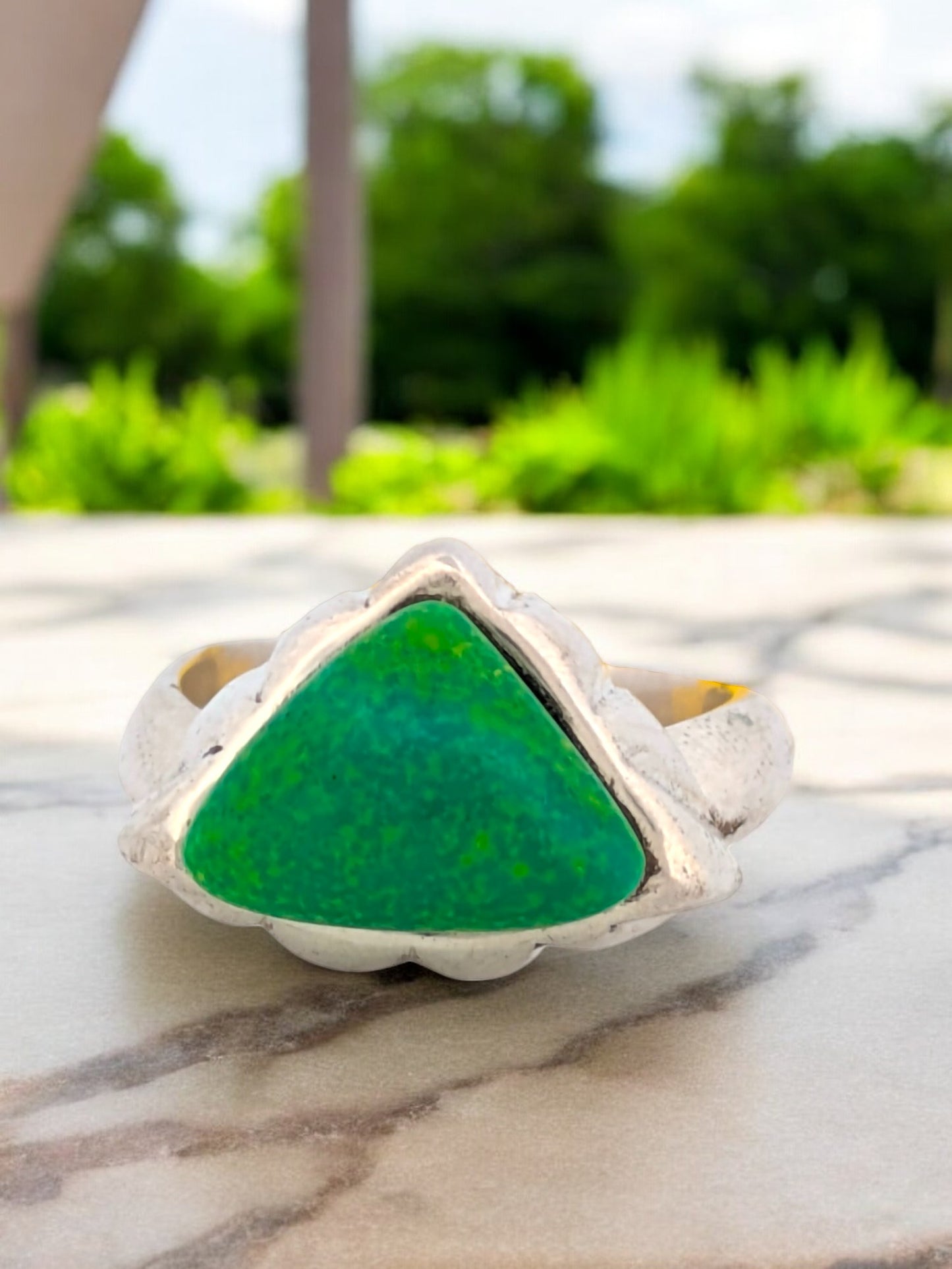 Dodge City | Sterling Silver Ring By Robert Drozd With Vibrant Green Carico Lake Turquoise