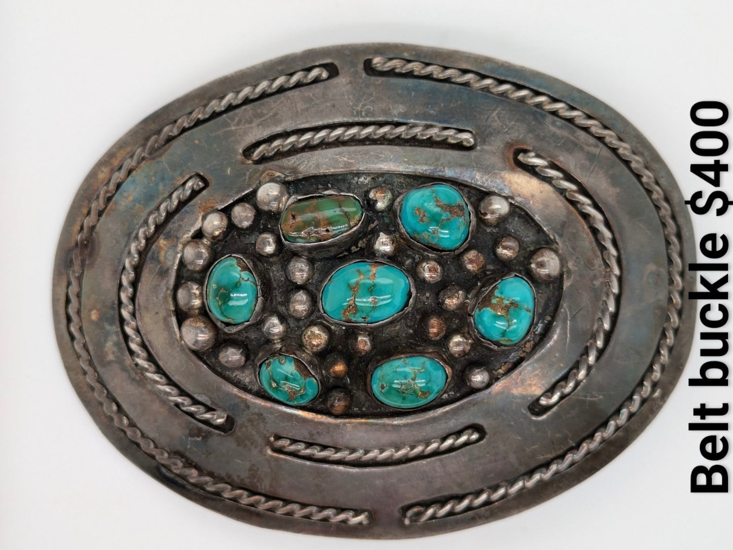 Mud Flats | Vintage Sterling Silver and Turquoise Handmade Belt Buckle