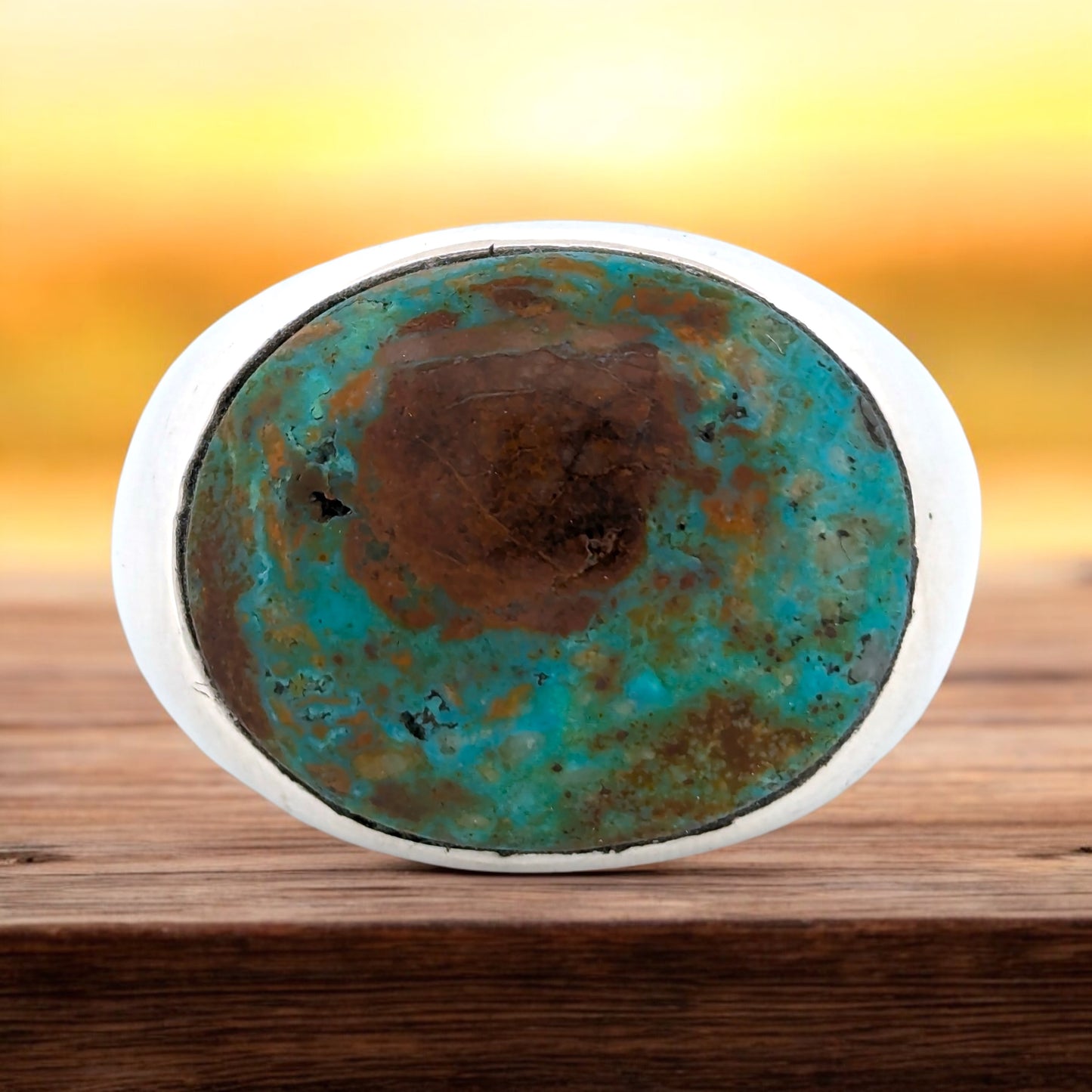 Tombstone Cliff | Sterling Silver Turquoise Ring with Kingman Turquoise Inlay (Size 9)