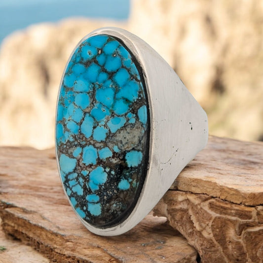 Sweetwater Sue | New Sterling Silver Turquoise Ring with Single Stone Inlay - Size 9.5