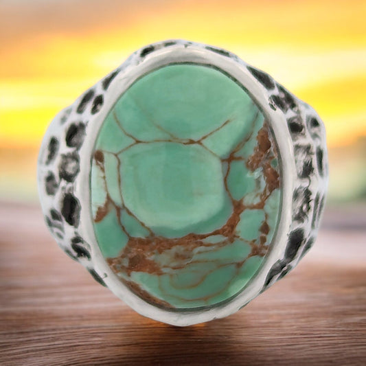 Sable Creek Sterling Silver Turquoise Ring - Vintage Design, New Lander Stone - Size 8