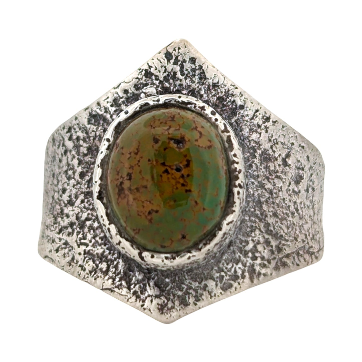 Moonshine McCoy | Handmade Sterling Silver Tufa Cast Ring with Kingman Turquoise Size 11.5