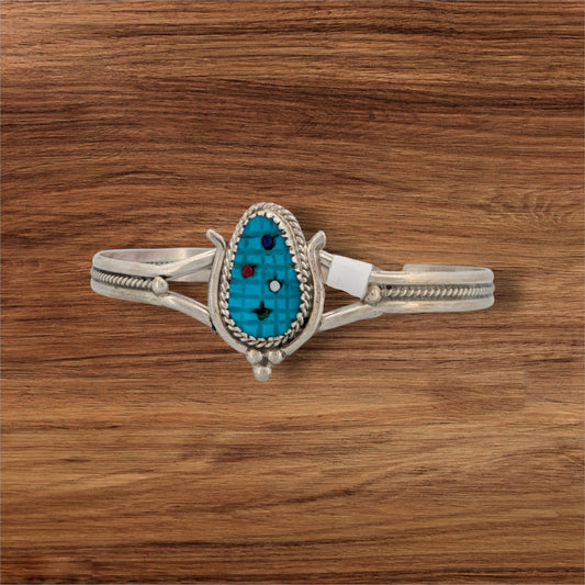 Austin | New Native American Handmade Sterling Silver Cuff Bracelet with Carved Turquoise