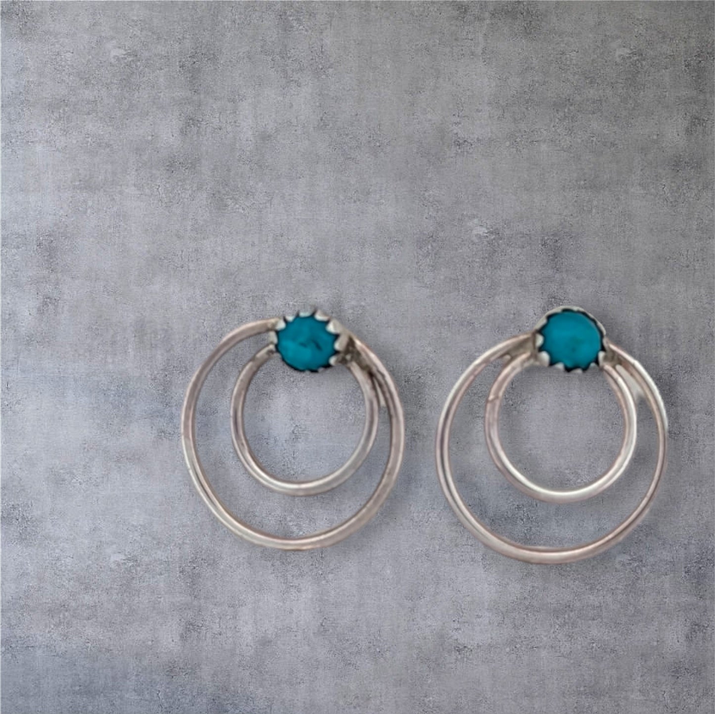 Culebra Crossing | Handmade Sterling Silver Earrings with Double Rings and Turquoise