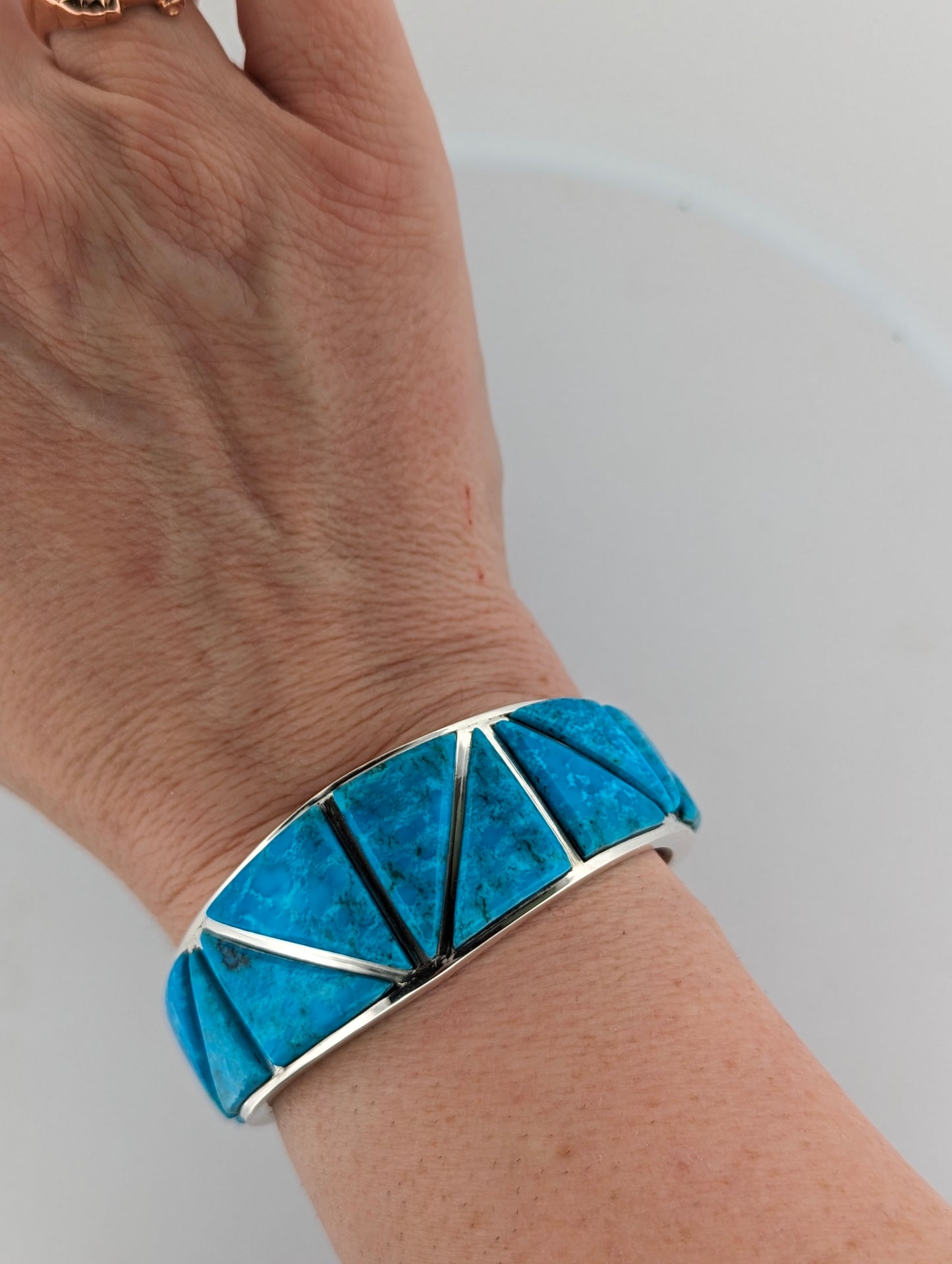 Hunter's Gulch | Sterling Silver and Turquoise Inlay Southwestern Handmade Cuff Bracelet by Rob Sherman