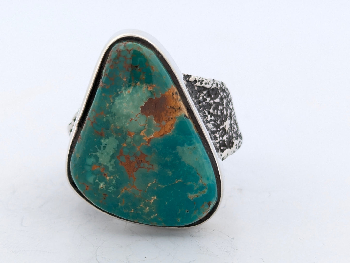 Contention Alley | Sterling Silver Tufa Cast Ring with Green Kingman Turquoise  - Size 11