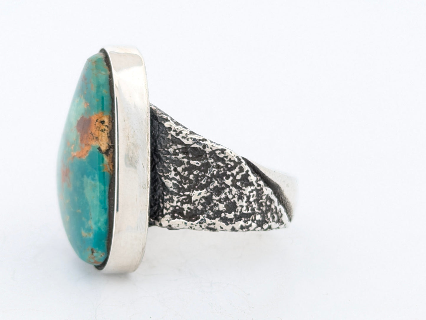 Contention Alley | Sterling Silver Tufa Cast Ring with Green Kingman Turquoise  - Size 11