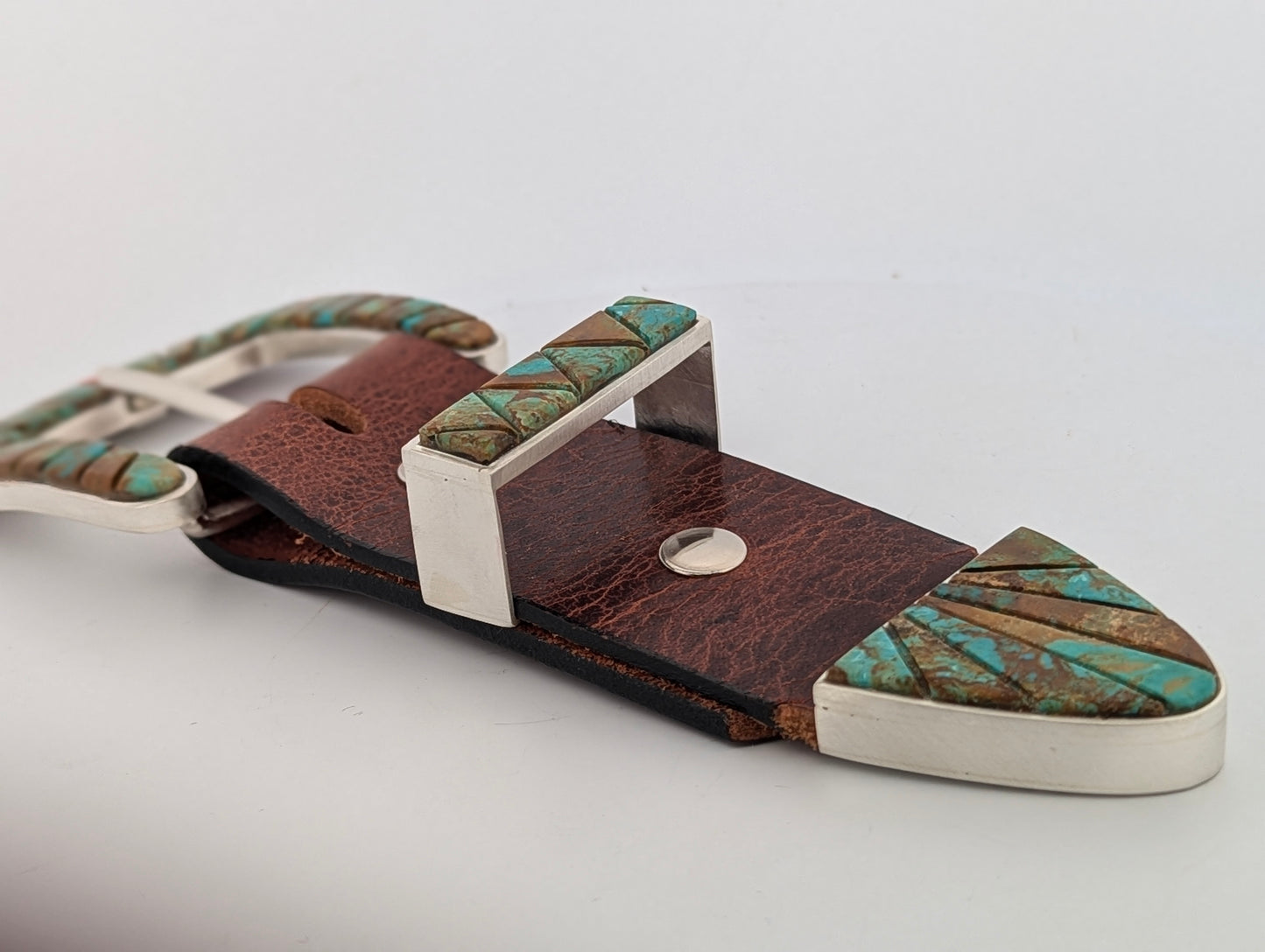 Rocky Dales | Handmade Sterling Silver Ranger Belt Buckle with Turquoise and Coral Inlay – Fits 1.5" Belt