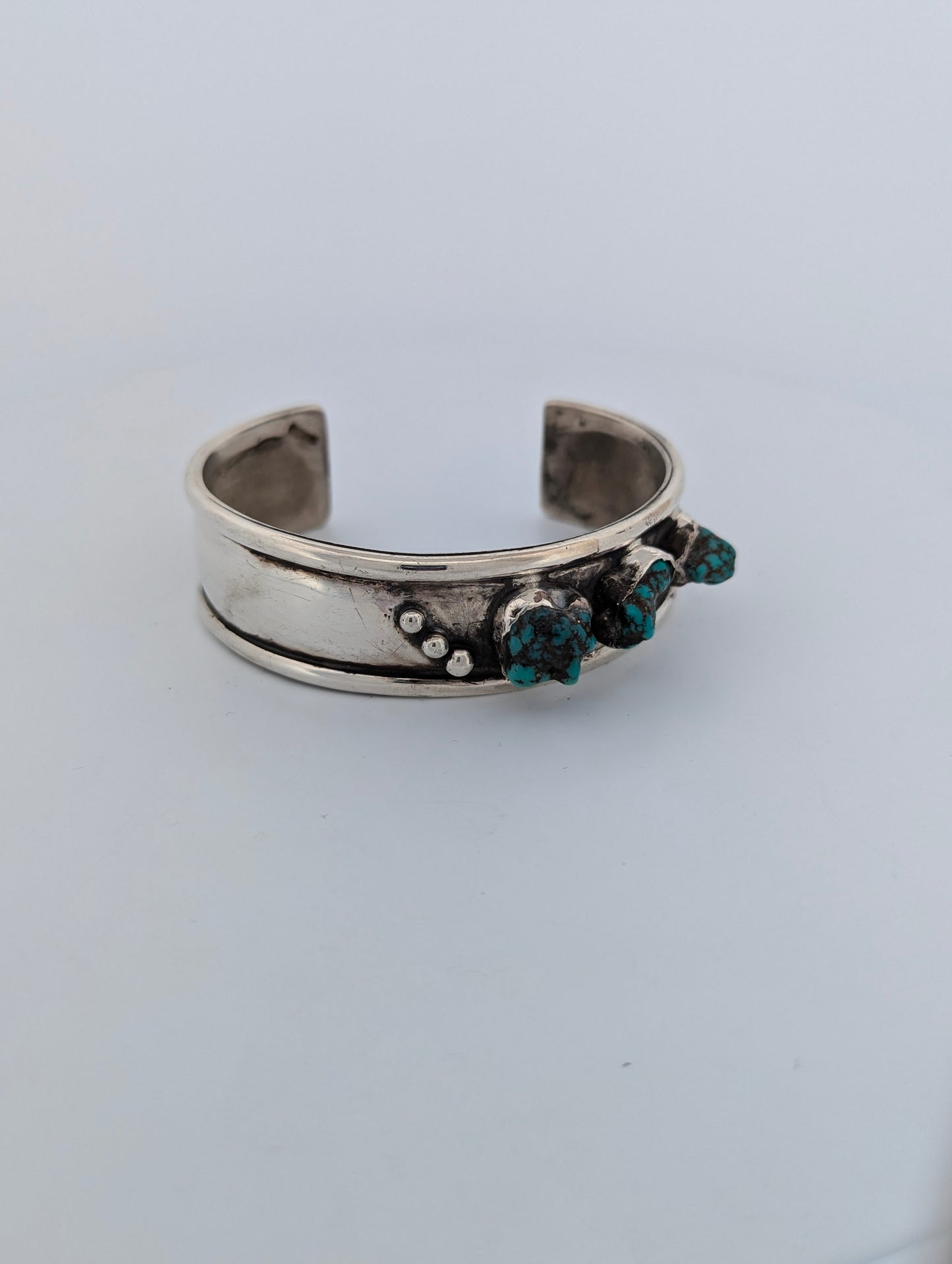 Nags Basin | Signed Vintage Sterling Silver Cuff Bracelet with Turquoise