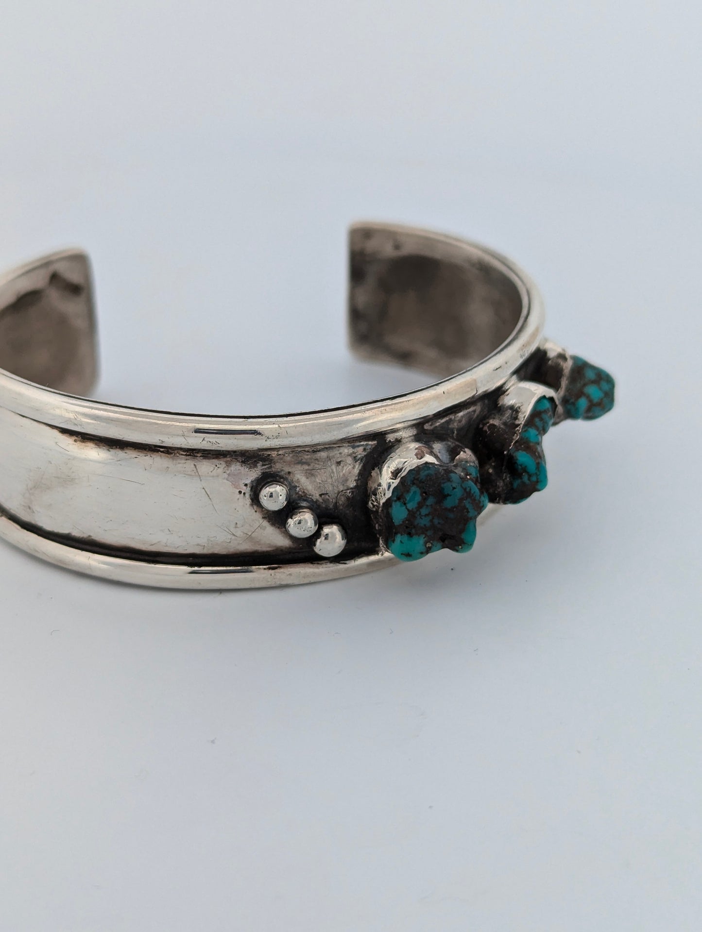 Nags Basin | Signed Vintage Sterling Silver Cuff Bracelet with Turquoise