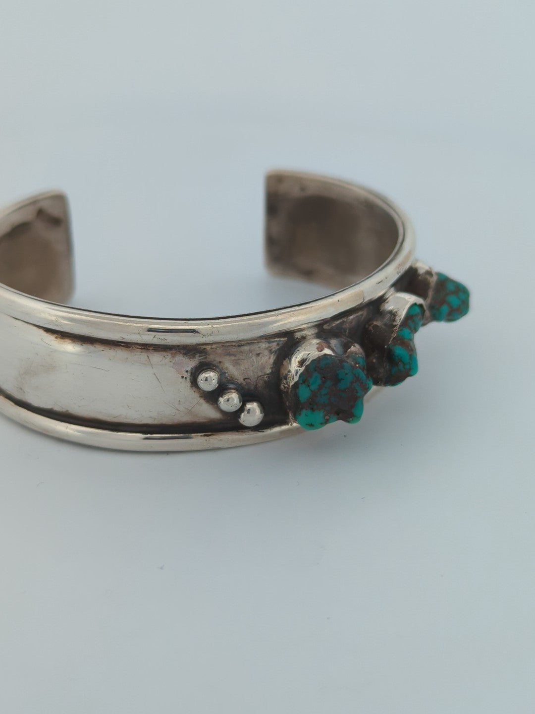 Nags Basin | Signed Vintage Sterling Silver Cuff Bracelet with Turquoise