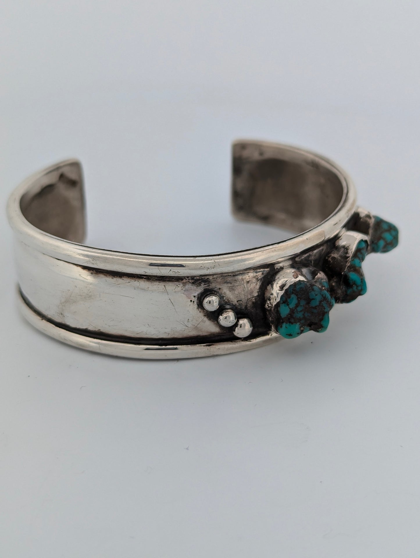 Nags Basin | Signed Vintage Sterling Silver Cuff Bracelet with Turquoise