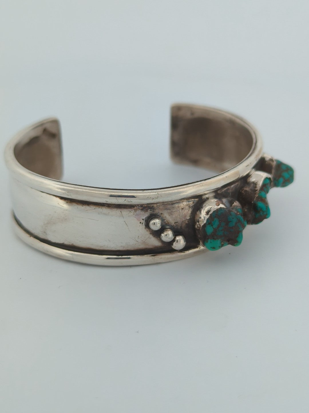 Nags Basin | Signed Vintage Sterling Silver Cuff Bracelet with Turquoise