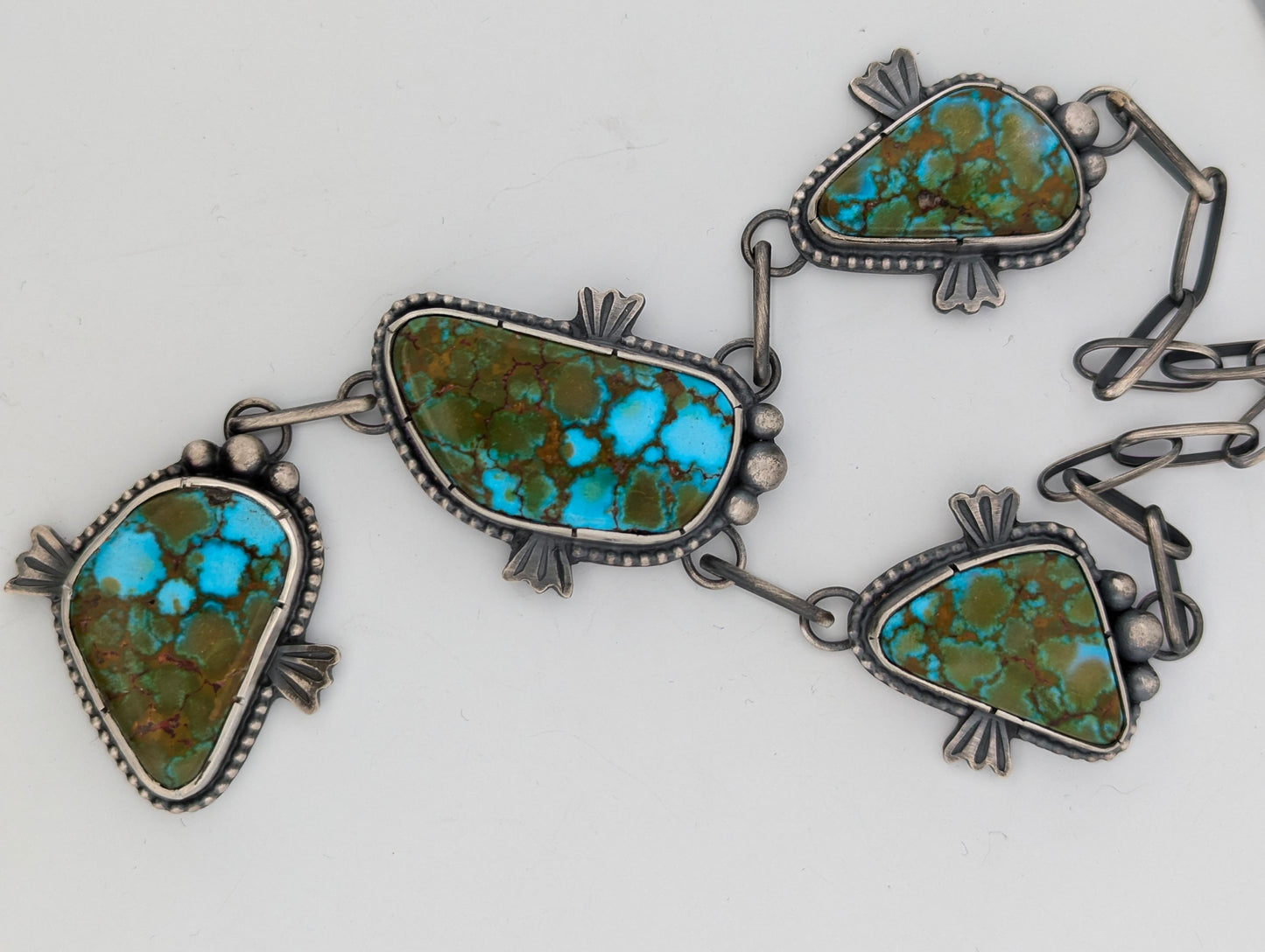 Badger Springs | Handcrafted Vintage-Style Sterling Silver Necklace with Kingman Turquoise Cabochons