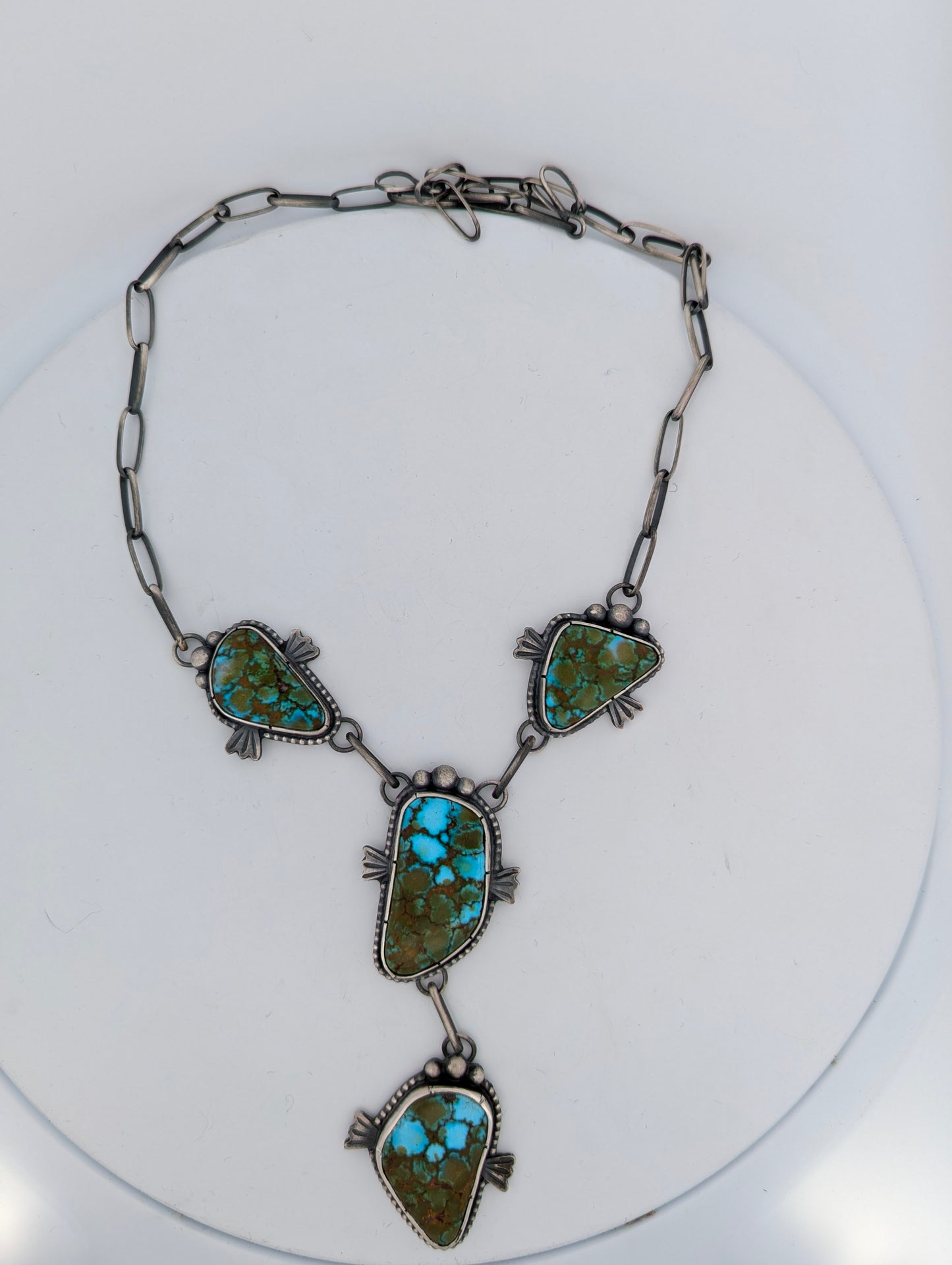 Badger Springs | Handcrafted Vintage-Style Sterling Silver Necklace with Kingman Turquoise Cabochons