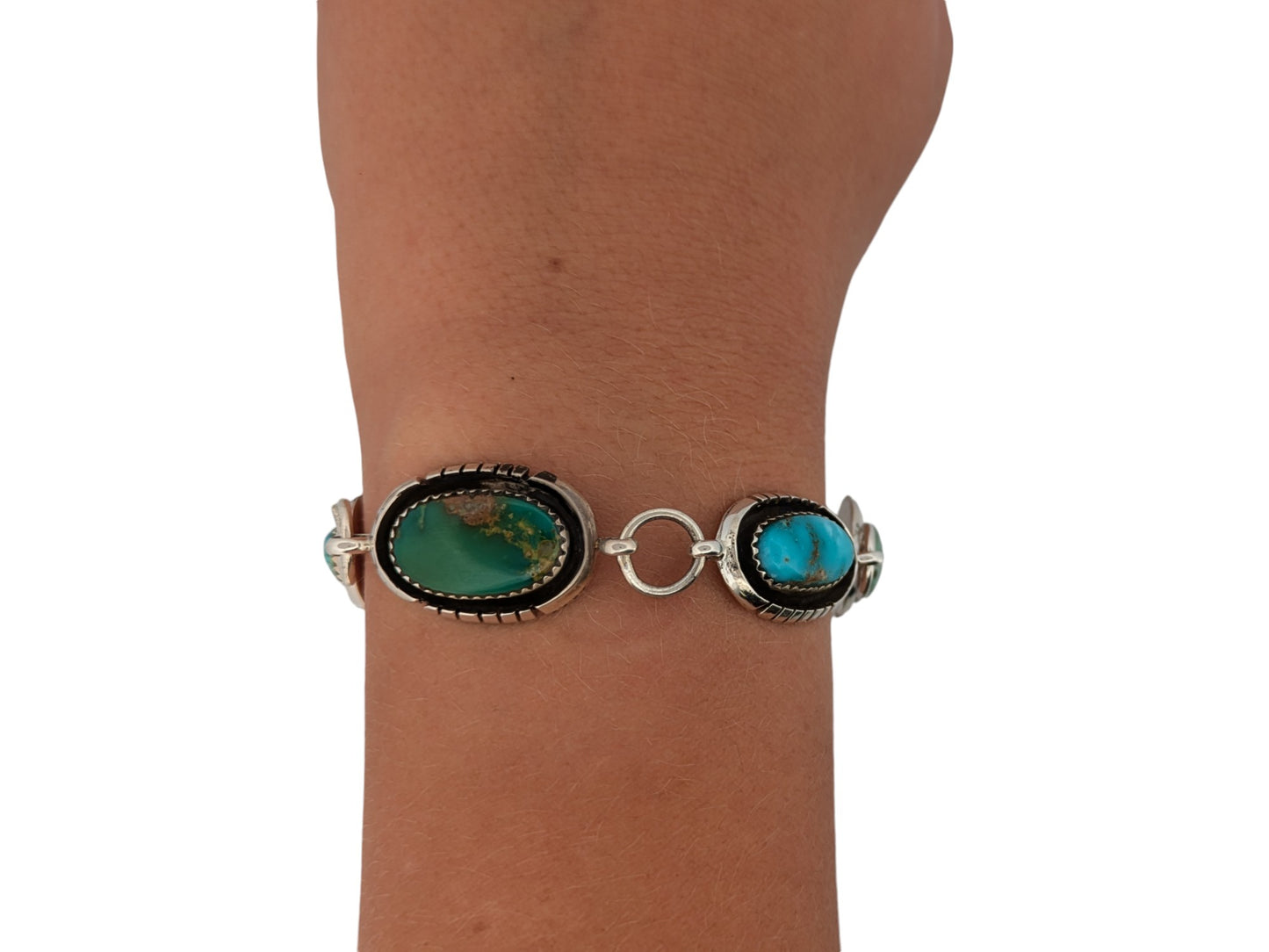 Yellow Rose | Navajo Sterling Silver Turquoise Bracelet | Handmade Jewelry by Edward Johnson