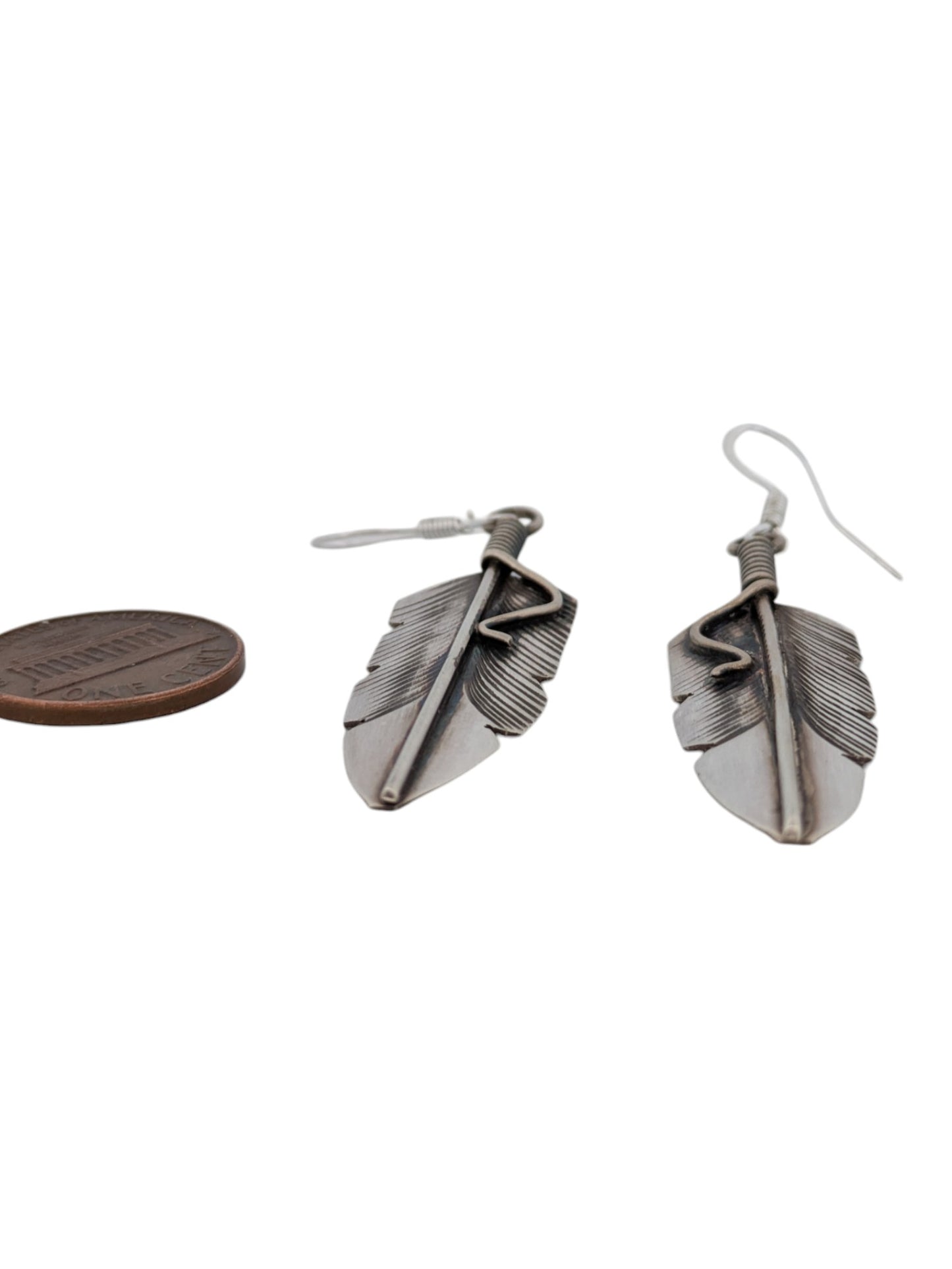 Cottonwood | New Native American Handmade Sterling Silver Sandcast Feather Earrings