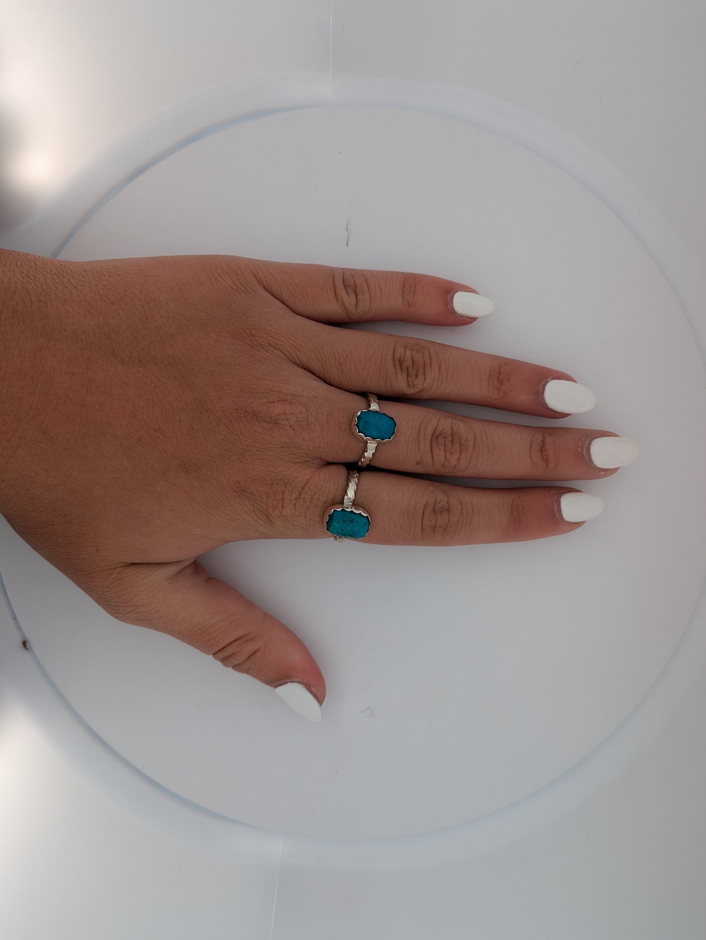 Cimmaron | Sterling silver and turquoise ring with lightening bolt shape shank by Navajo artist Adrian Yazzie