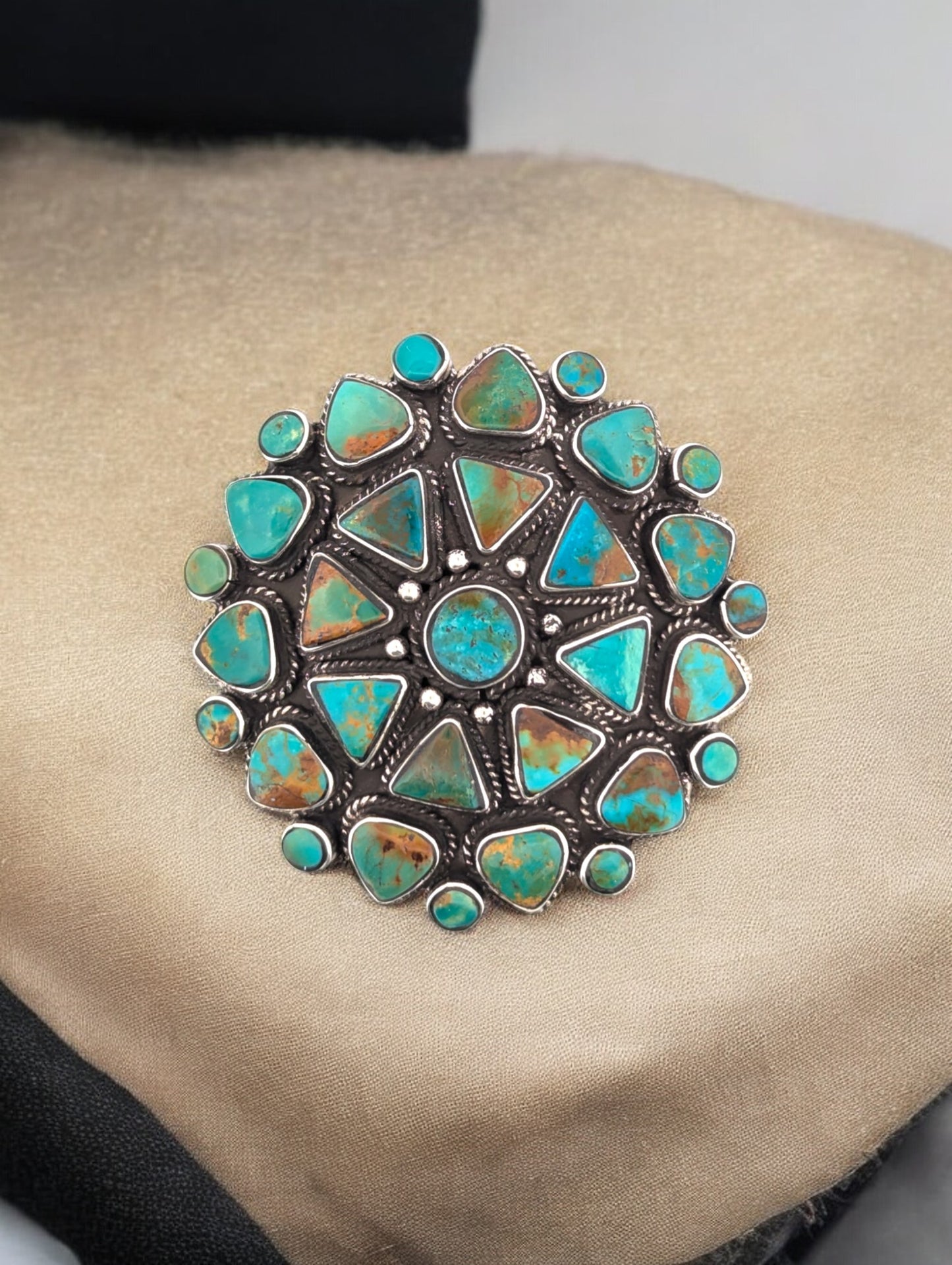 Black Hawk | Vintage Sterling Silver Handmade Pendant with Kingman Turquoise Cluster