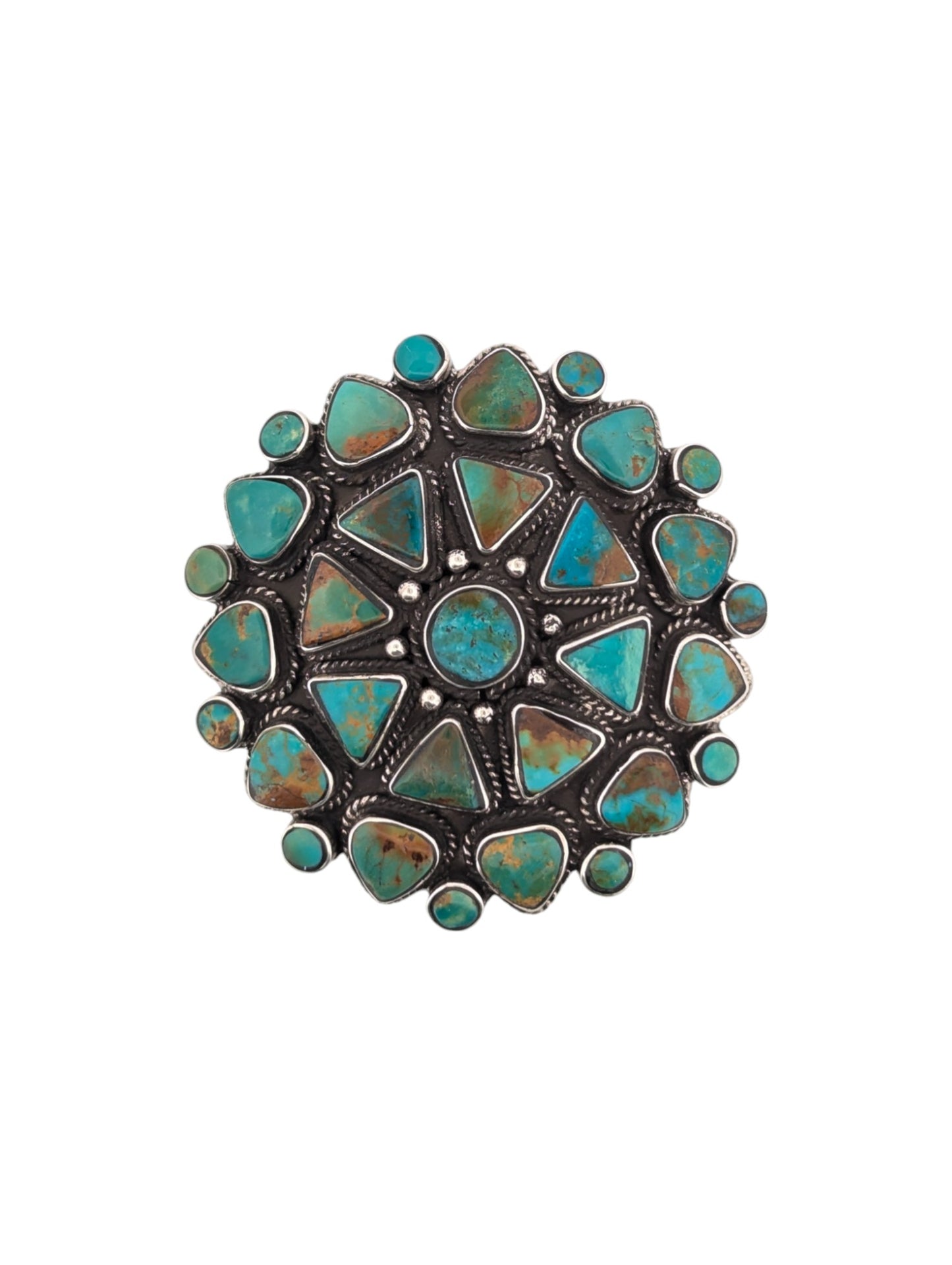 Black Hawk | Vintage Sterling Silver Handmade Pendant with Kingman Turquoise Cluster