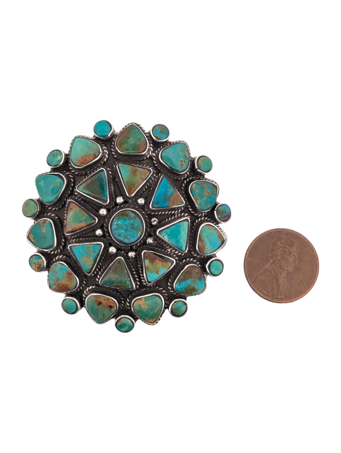 Black Hawk | Vintage Sterling Silver Handmade Pendant with Kingman Turquoise Cluster