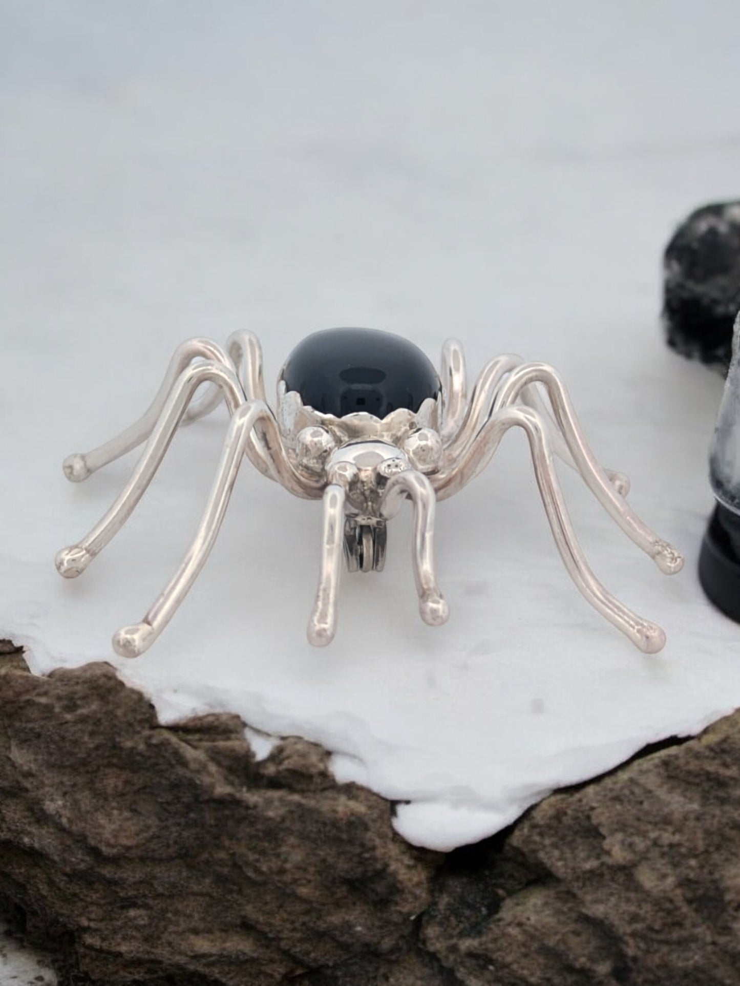 Jedidiah | Native American Handmade Sterling Silver and Onyx Spider Brooch