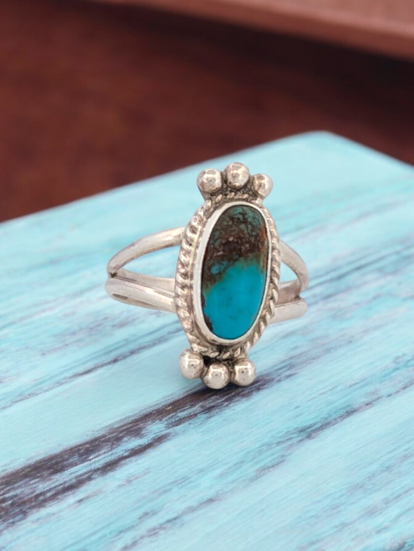 Mountain Lion Ridge | Handmade Ring with Traditional Design and Turquoise Center by Navajo Artist Peggy Skeets