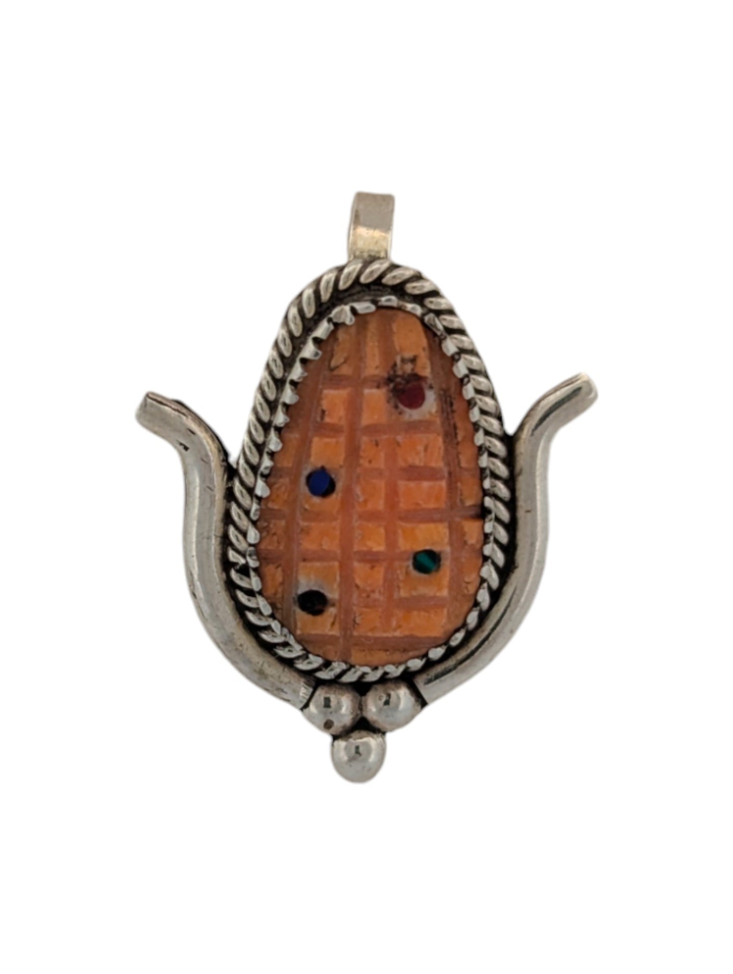 Colt | Zuni Sterling Silver Carved Corn Pendant | Handmade Jewelry