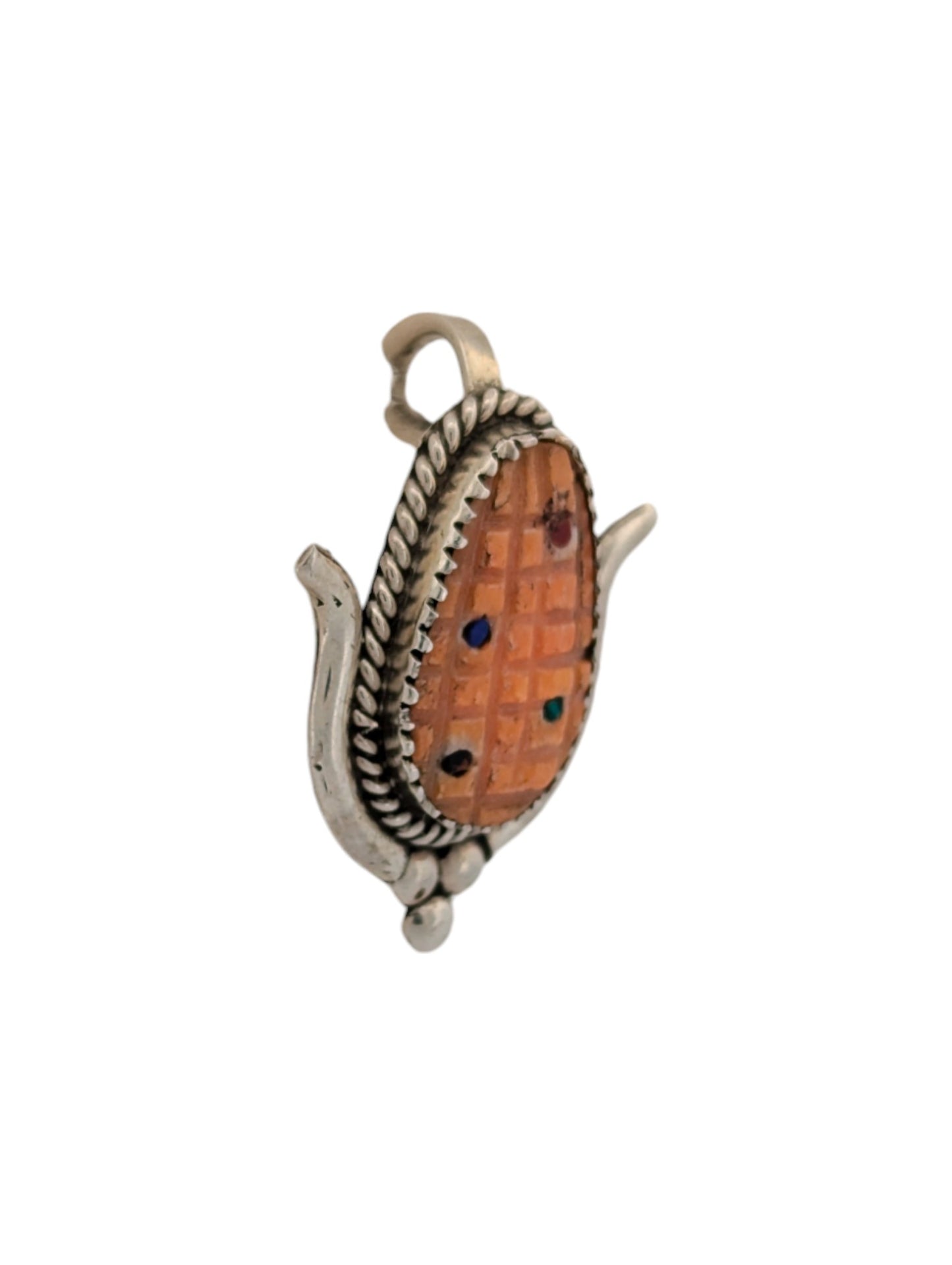 Colt | Zuni Sterling Silver Carved Corn Pendant | Handmade Jewelry