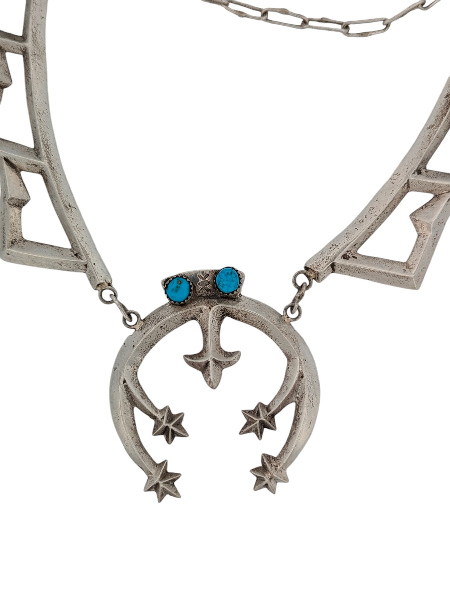 Laredo | New Sterling Silver Native American Handmade Sandcast Necklace with Naja and Turquoise by Auddie Yazzi