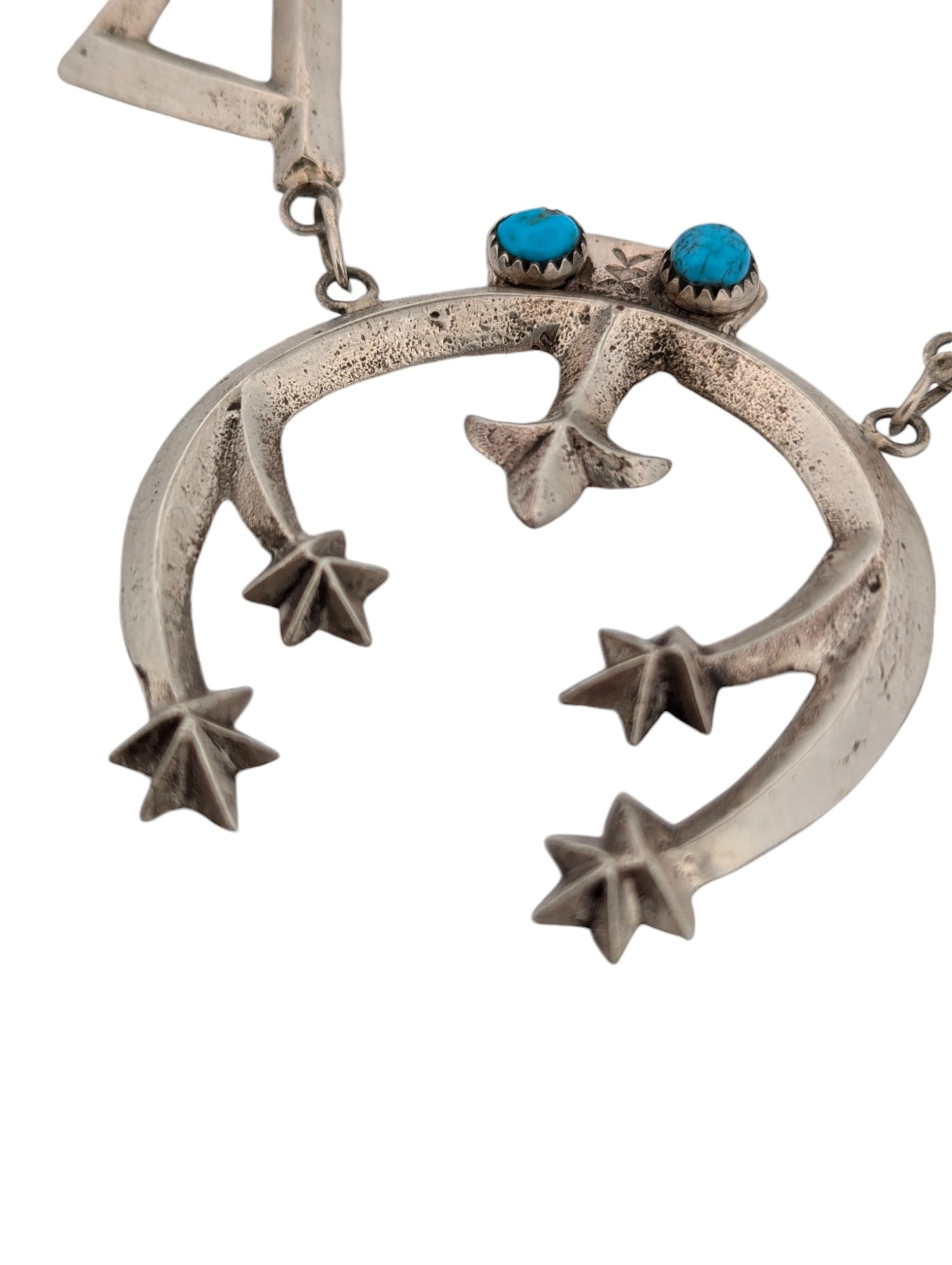 Laredo | New Sterling Silver Native American Handmade Sandcast Necklace with Naja and Turquoise by Auddie Yazzi